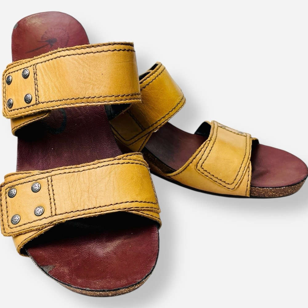 OTBT Sullivan Yellow Wedge Sandals Cork Wood Heel Womens Slip On‎ Adjustable 10
